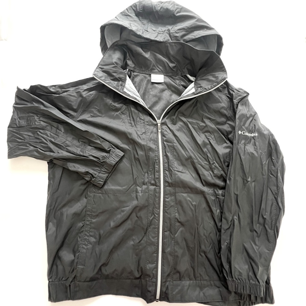Columbia Mens 2X Black Packable Hooded Windbreaker Jacket Mesh Lined Gorpcore